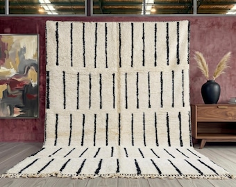 Handmade Beni Ourain Wool Rug, Moroccan Berber Design, Black and White