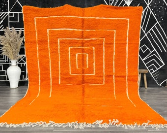 Alfombra de la zona marroquí, alfombra marroquí de naranja, alfombra de Beni Ourain, alfombra de lana de oveja, alfombra bereber naranja, alfombra de tamaño personalizado, alfombra marroquí grande