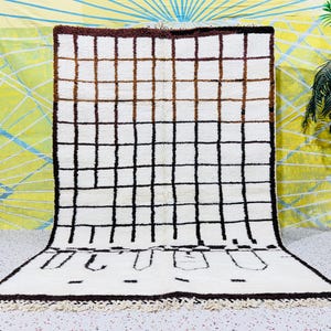 Unique Moroccan Rug, Beni Ourain Wool Rug, Checkered Rug, Handmade Rug, Custom Beni rug, Style Moroccan Rug, Brown Custom rug.
