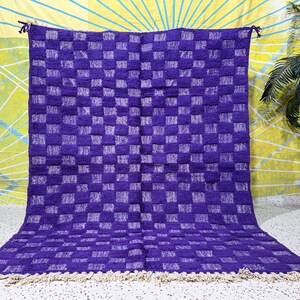 Plain Checkered rug, Handmade Purple wool rug, custom solid rug.