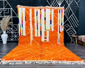 Beni Ourain Teppich - Orange Marokkanischer Teppich - Hochwertiger Teppich - Weicher marokkanischer Teppich - Weißer und Oranger Teppich - Boho Teppich in allen Größen Teppich