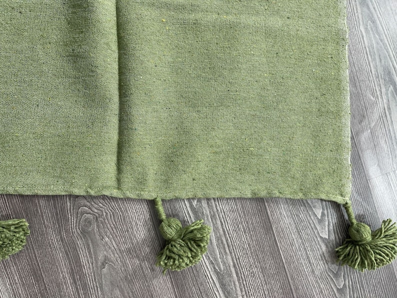 Moroccan Green Blanket Pom Pom Baby Blanket Knitting Pattern Handmade Blanket image 10