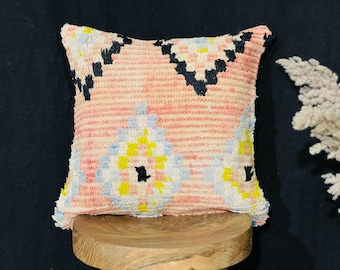 Moroccan pillow rug, Pillow cover shaggy, Bohemian cushion, Wool Pillow