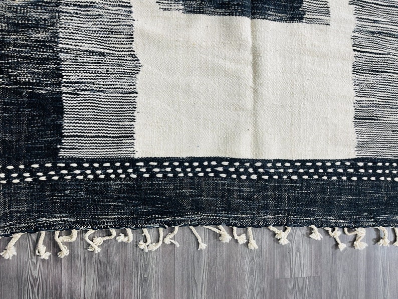 Geometric Handmade rug Black and White Moroccan rug Flat area rug Tapis Kilim Flat woven rug Moroccan Kilim Custom rug. image 5