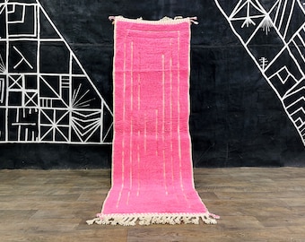 Modern Beniourain Runner- Geometric runner Rugs- Pink Hallway Decor- Fluffy Carpets.