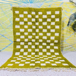 GREEN & WHITE RUG - Moroccan rug Green - Handmade rug - Moroccan berber rug - Solid rug -  Moroccan area rug - Custom Green rug - Wool rug