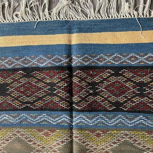 Striped small Moroccan rug, Colorful Kilim Rugs, Geometric Kelim Wool Area Flat Weave Carpet image 5