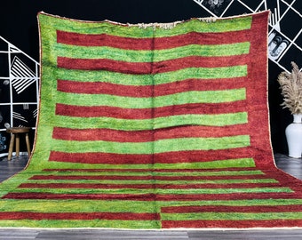 Retro Rug, Green & Redish Modern rug, Organic Wool Rugs, Taznakht Rugs, Berber area Carpet