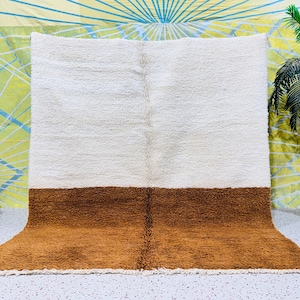 Handmade Moroccan Rug, Bohemian Brown Wool Rug, Authentic White Morrocan Rug, Gold Area Rug Beni Ourain Shaggy Berber Rug for Living Room,