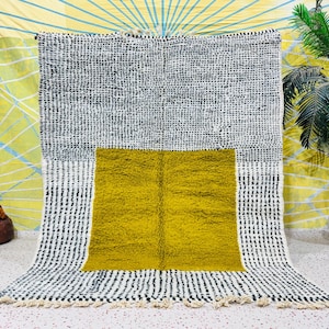 Yellow Moroccan rug – Beni ourain rug - Wool berber rug - Custom rug - Handmade Rugs For Living Room Yellow Moroccan Wool Rug