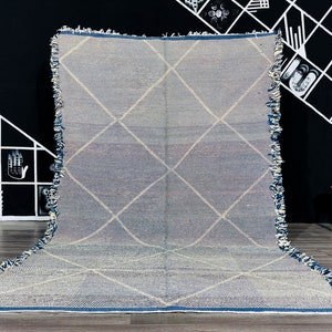 Blue Zanafi Kilim Rug, Geometric Bohemian Rug, Tribal aesthetic rug, Made in Morocco, decorative rug blue