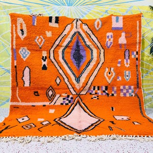 Handwoven wool carpet Rug orange saffron, Custom living room area large carpet