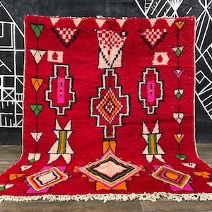 Super Moroccan Rug - Beni Ourain Rug - Handmade Wool Rug - Berber Carpet - Custom Red Rug - Rug For Living Room - Bohemian Rug.