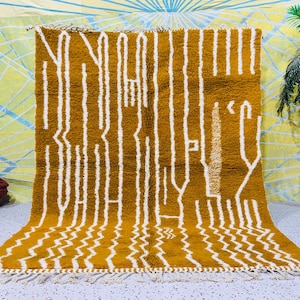 Moroccan Yellow rug, Striped Beni ourain Wool Berber Rug, Custom Handmade rug - Mustard-Yellow rug - yellow Morrocan rug