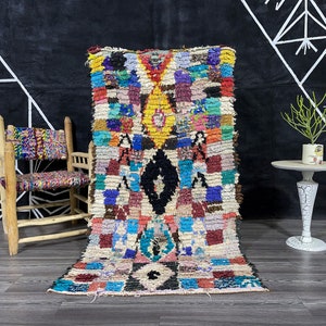 Vintage Boucherouite- Antique Morocco Rugs- Old Berber carpet-  Moroccan Area carpets- Hand Knotted Rug.