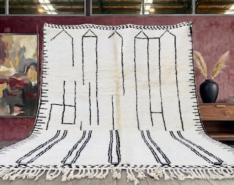 Handwoven Beni Ourain Wool Rug, Minimalist Berber Carpet