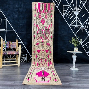 Vintage Boujaad runner, Moroccan Berber Runner rug, Hallway rug runner, Entru way decor pink