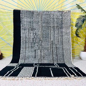 STUNNING HANDMADE RUG, Knotted Rug - Off White Beni Ourain Rug- Handwoven Sheep Wool Rug- Geometric Boho Rug- Berber Area Rug.