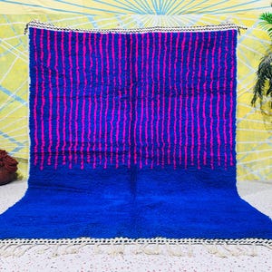 Genuine lamb wool rug blue bohemian Moroccan rug custom beni ourain rug