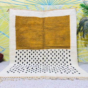 Beautiful Moroccan rug dots - Black dots rug - Moroccan dots rug - Moroccan area rug - Custom size rug - Polka dots area rug - Yellow rug.