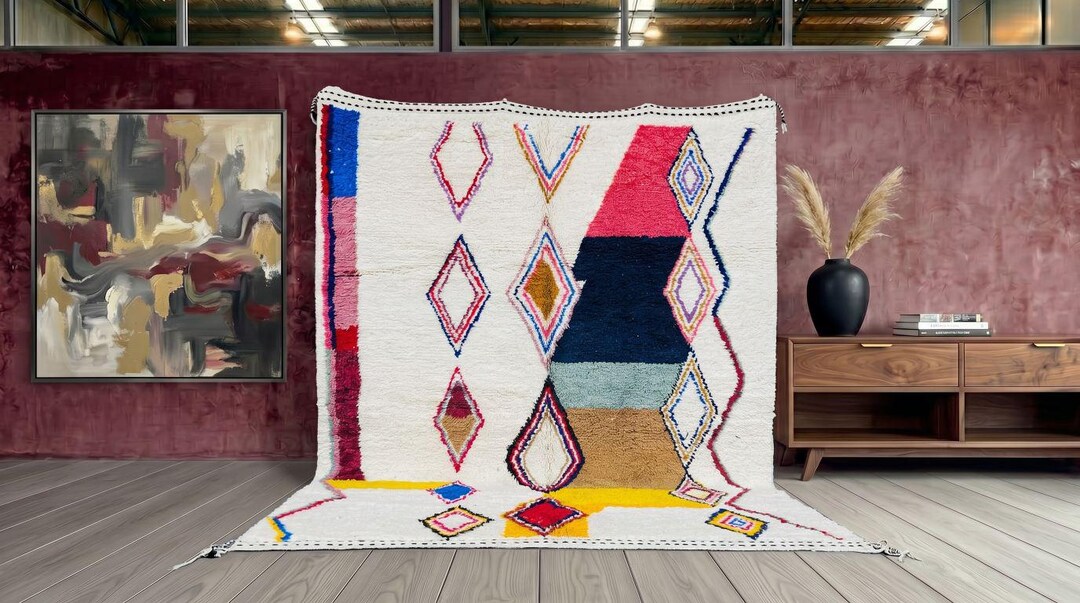 Colorful Moroccan Berber Shaggy Area Rug, Azilal Abstract Boho Rug. - Etsy