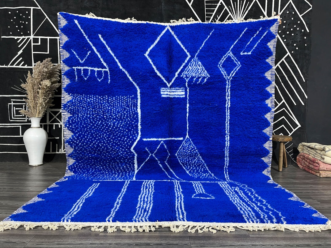Custom Size Handmade Moroccan Rug , Abstract Blue Carpet , Soft Blue ...