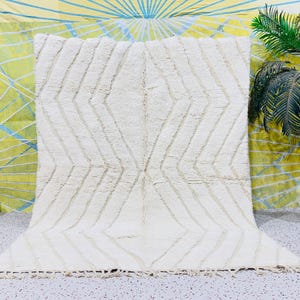 White Soft Wool Rug Moroccan Beni Ourain Hand Knotted Wool Rug, CUSTOMIZE in any size rugs for living room.