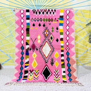 Pink Moroccan rug - Moroccan Woollen carpet - Beni Ourain style - New Beni Ourain rug - Pink Berber rug