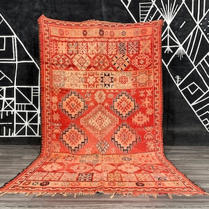 tapis vintage des années 80, grand tapis vintage, tapis berbère fait à la main en laine à poils bas