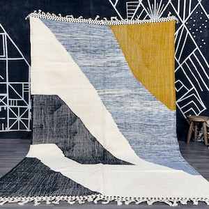 Handwoven Kilim rug - Bedroom rug - Blue and White rug - Solid Kilim rug - Berber Wool rug - Custom Kilim rug - flat Kilim rug.