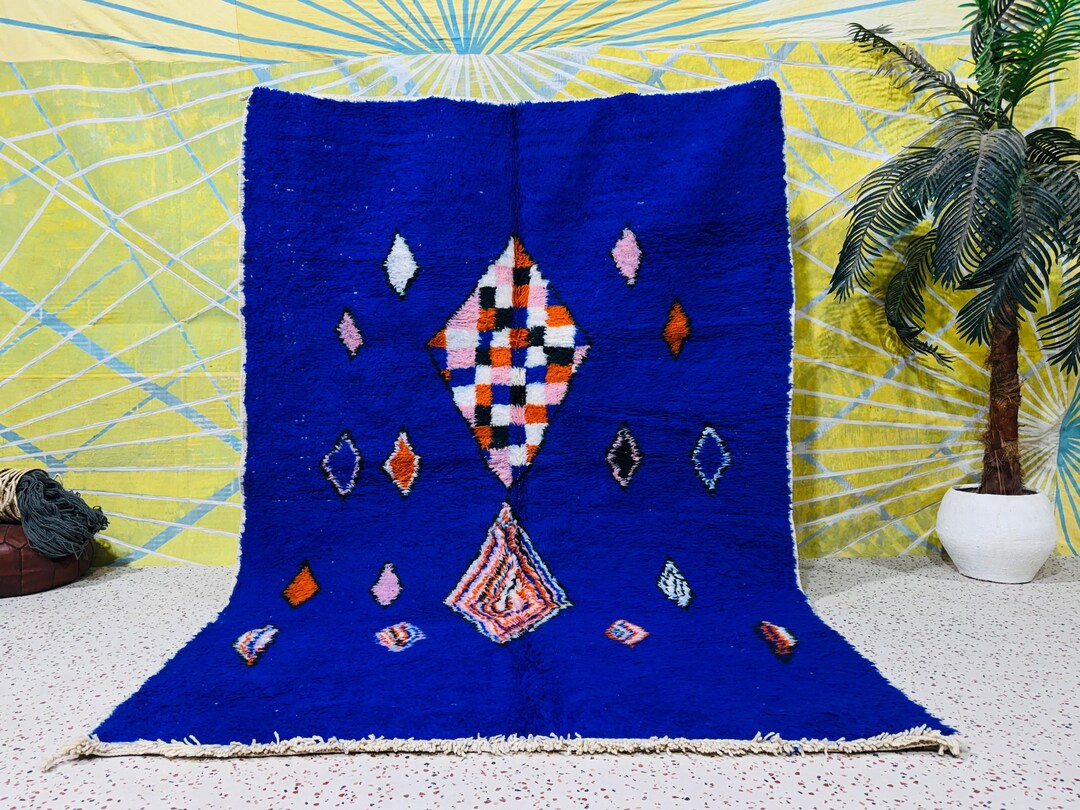 Blue Arabic Rug Abstract Blue Rug, LUXURY MOROCCO RUG, Beni Ourain Rug, Custom All ...