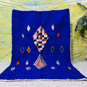 Abstrakter Blauer Teppich, LUXUS MAROKKO, Beni Ourain Teppich, Benutzerdefinierte Alle Größen Teppich, Blauer und weißer Teppich, Marokkanischer Teppich, Handgemachter Teppich, Wollteppich