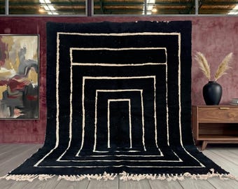 Custom Black Rug, Moroccan Area Rug, Moroccan Wool Rug, Beni Ourain Rug, Large Area Rug, Handmade Rug, Black Wool Rug, Custom Size Rug