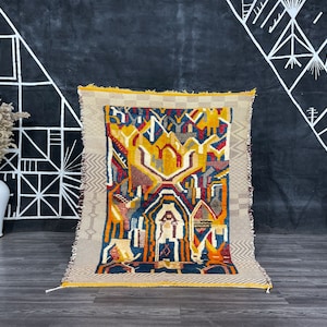 Vintage Handmade 70&#39;s Latch Hook Rug Wall Hanging