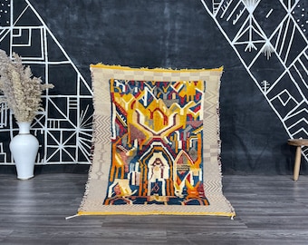Vintage Handmade 70&#39;s Latch Hook Rug Wall Hanging