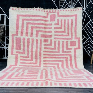 Moroccan rug pink - Solid rug- Morocco rug- Berber rug- Moroccan plain rug- Handmade rug- Beni Ourain rug solid- Moroccan Pink And White Rug