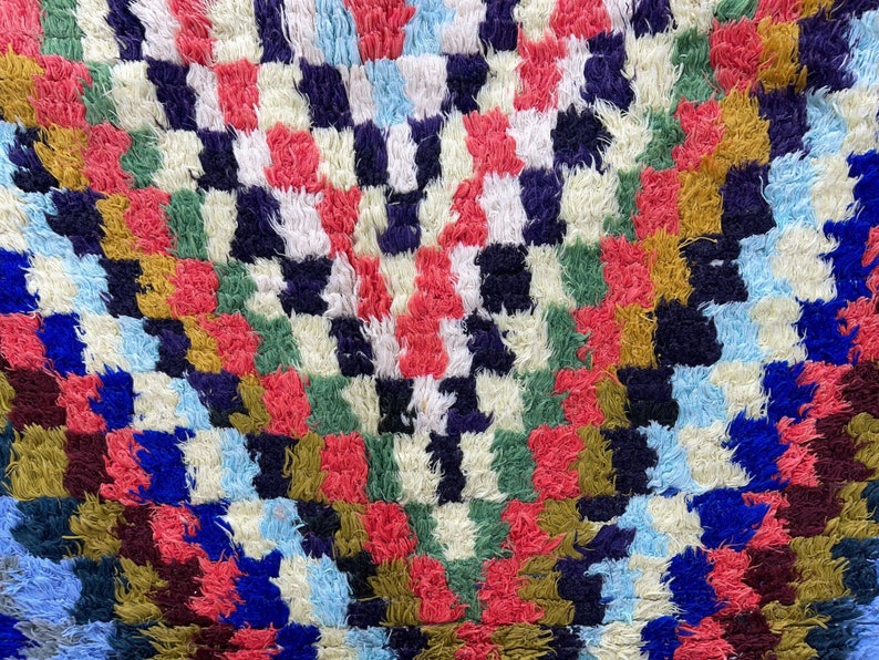 60% OFF MOROCCAN BOUCHEROUITE Rug Colorful Rug Vintage Boucherouite Rug Checker Rug Boho Rug Moroccan Rug. image 5