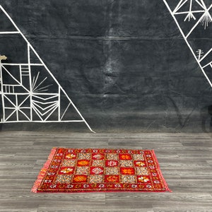 MOROCCAN WOOL CARPET - Red Moroccan Rug - Kitchen Runner Rug Gorgeous Small Rug - Tribal berber Rug
