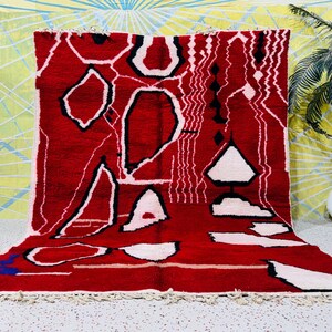Red Moroccan Wool Rug, Handmade Berber Carpet, Bold Colorful Area Rug, Custom Moroccan Rug, Vibrant Tribal Wool Decor