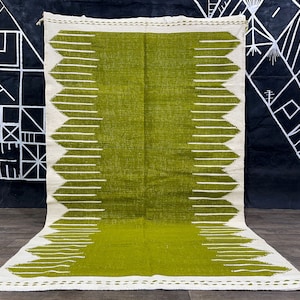 Custom Green Kilim rug Abstract Beni ourain flat rugs, Contemporary Interior Carpet