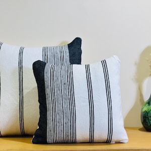 Bohemian Pillow Cover, Woven Pillow Cover, Textured Throw Pillow Black, White and black Moroccan Style, Cotton Pillow Cover
