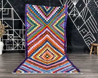 Amazing Boucherouite Rug- Colorful Cotton rug- Handmade Moroccan Berber Soft Rug.