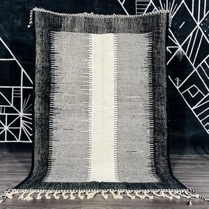 Kilim Rug - Custom Black rug - Flat area rug - Plain rug - Handmade rug - Fluffy rug - Flatweave Kilim - Tapis Kilim - Black & white rug.