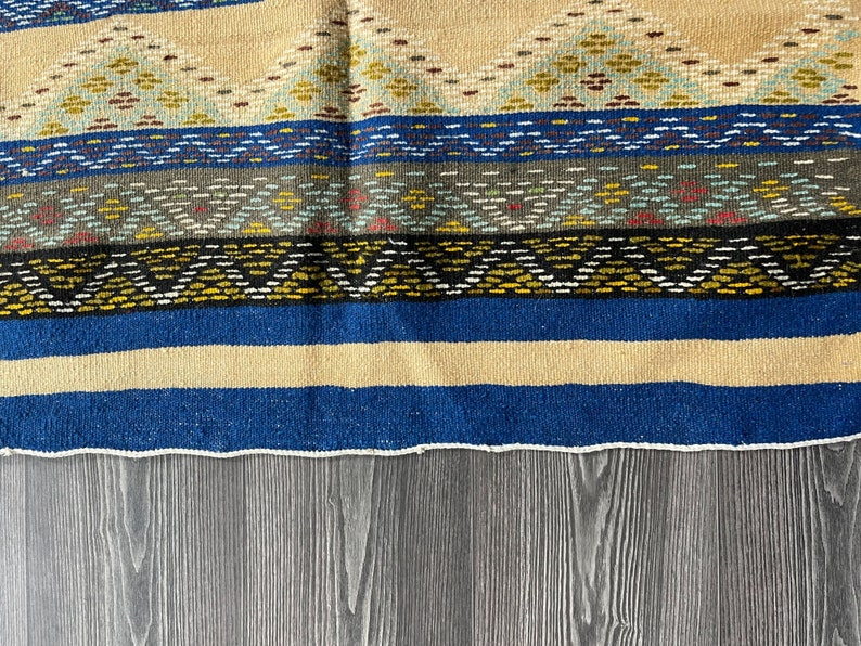 Striped small Moroccan rug, Colorful Kilim Rugs, Geometric Kelim Wool Area Flat Weave Carpet image 3