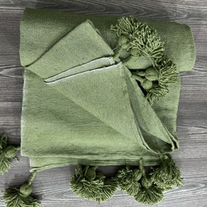 Moroccan Green Blanket Pom Pom Baby Blanket Knitting Pattern Handmade Blanket image 3