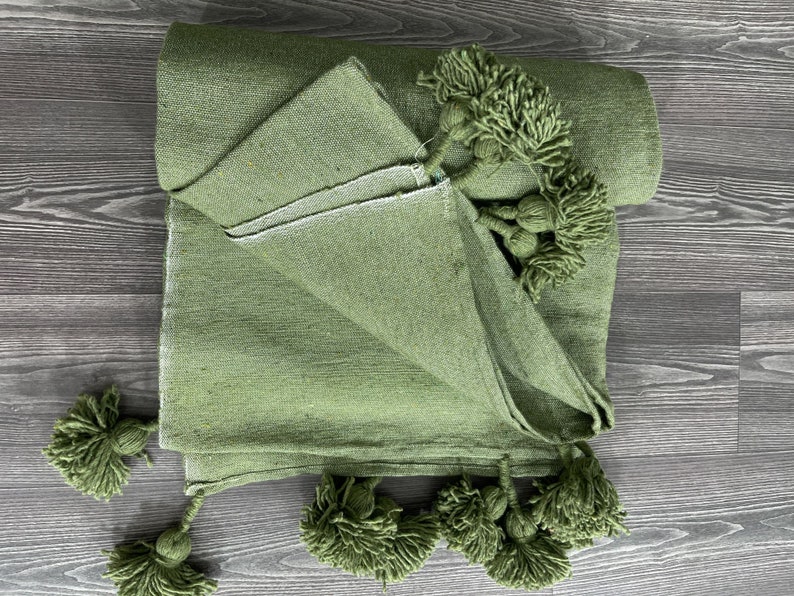 Moroccan Green Blanket Pom Pom Baby Blanket Knitting Pattern Handmade Blanket image 3