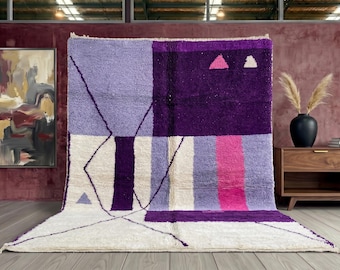 STUNNING  MOROCCAN RUG - Beni Ourain Rug - Purple Rug - large Area Rug - Custom Rug - Abstract Rug - Plain Purple Moroccan Carpet.
