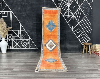 Vintage Taznakht Runner rug- Sheep wool Handmade runner- Abstract runner rug- Geometric runner- Hallway rug- Stair rug.