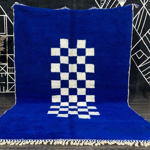 Blue and white checkered rug! hand-knoteed checkerboard rugs