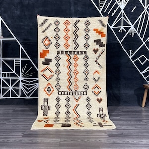 Gorgeous Entryway Rug Indoor Door Mat, Natural wool Accent Rug, Colorful Orange Small Rug, Hand Woven Boho small rug Doormat